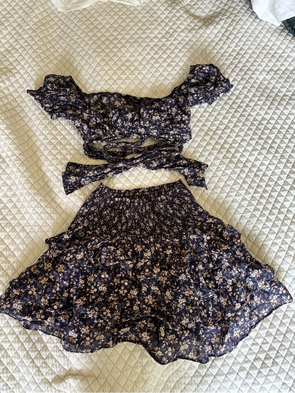 Navy Floral Two-Piece Crop Top & Skirt Set